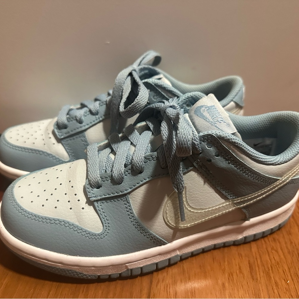 Nike dunk low blue aura with clear Nike check